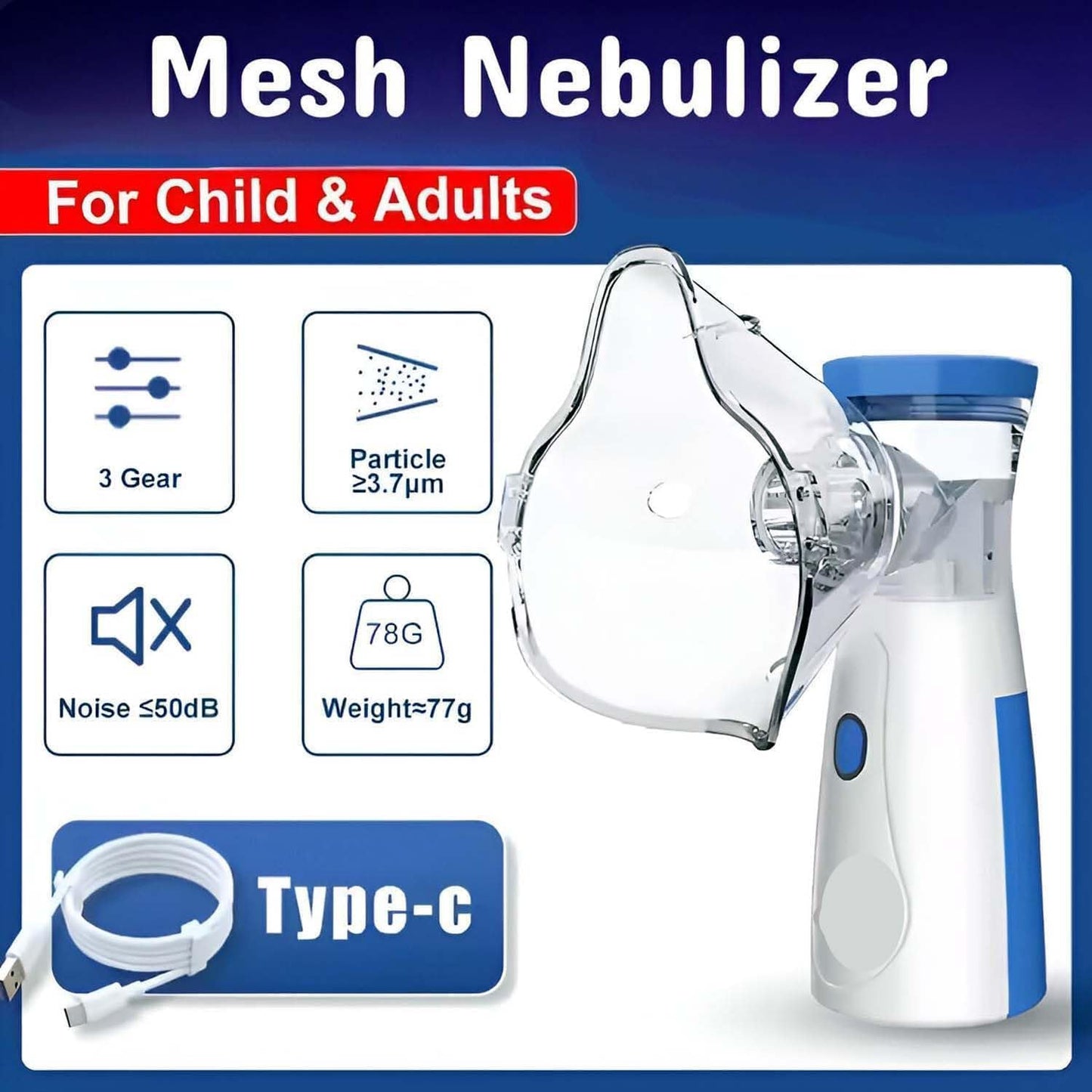 🌬️ LANFFIA Portable Mesh Nebulizer | Silent & Compact Steam Inhaler for Cold, Cough, Asthma, Sinusitis & Bronchitis | USB & Battery Operated Vaporizer for Adults & Kids (With Masks)