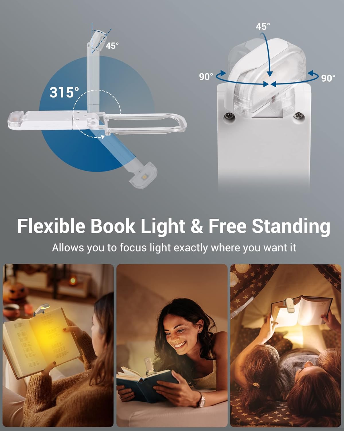 📖 Rechargeable Book Reading Light – Eye Protection LED Clip Light