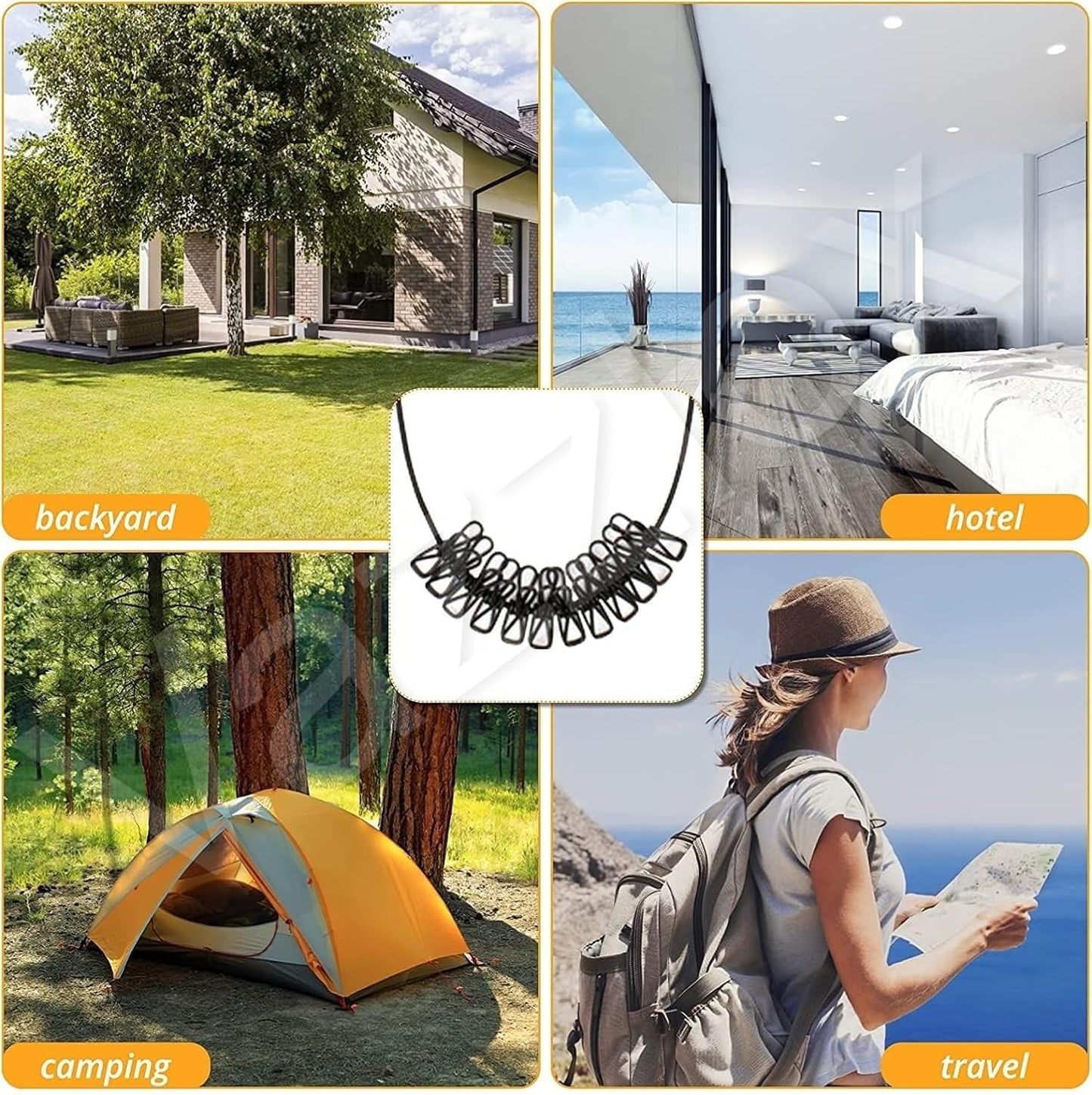 🧺 Pack of 2 Multicolor Cloth Drying Rope with Hooks & 12 Clips – Strong Clothes Line for Home Use