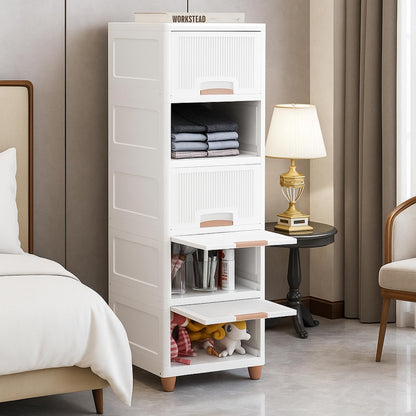 🧺 5-Tier Foldable Organizer Cabinet | Multipurpose Storage Rack for Home & Kitchen (White) 🤍