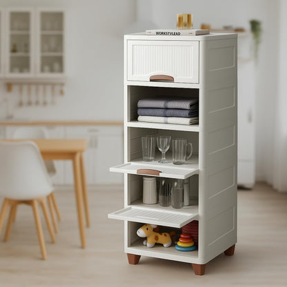 🧺 5-Tier Foldable Organizer Cabinet | Multipurpose Storage Rack for Home & Kitchen (White) 🤍