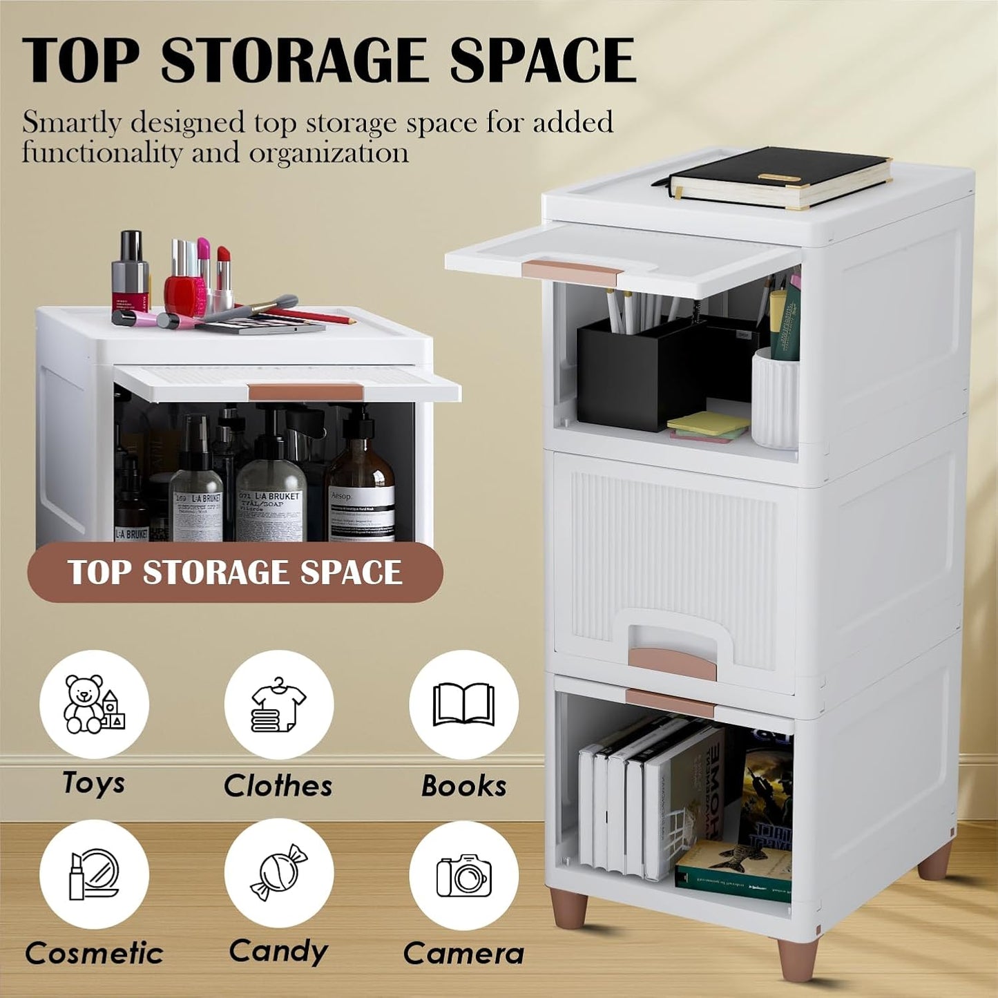 🧺 5-Tier Foldable Organizer Cabinet | Multipurpose Storage Rack for Home & Kitchen (White) 🤍