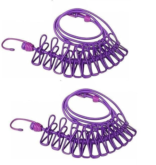 🧺 Pack of 2 Multicolor Cloth Drying Rope with Hooks & 12 Clips – Strong Clothes Line for Home Use