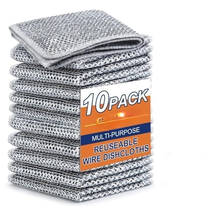 🧽 Wire Dishcloth & Gaps Cleaning Brush – Multipurpose Non-Scratch Dishwashing Rags (Pack of 10)