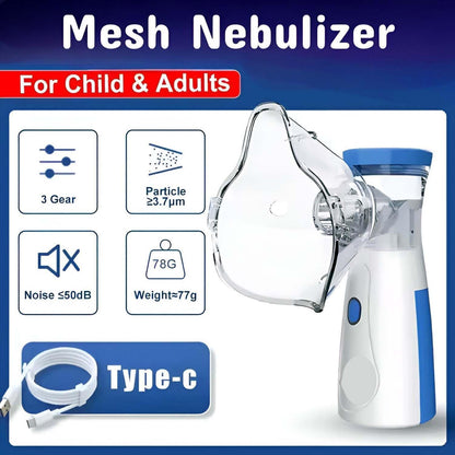 🌬️ LANFFIA Portable Mesh Nebulizer | Silent & Compact Steam Inhaler for Cold, Cough, Asthma, Sinusitis & Bronchitis | USB & Battery Operated Vaporizer for Adults & Kids (With Masks)