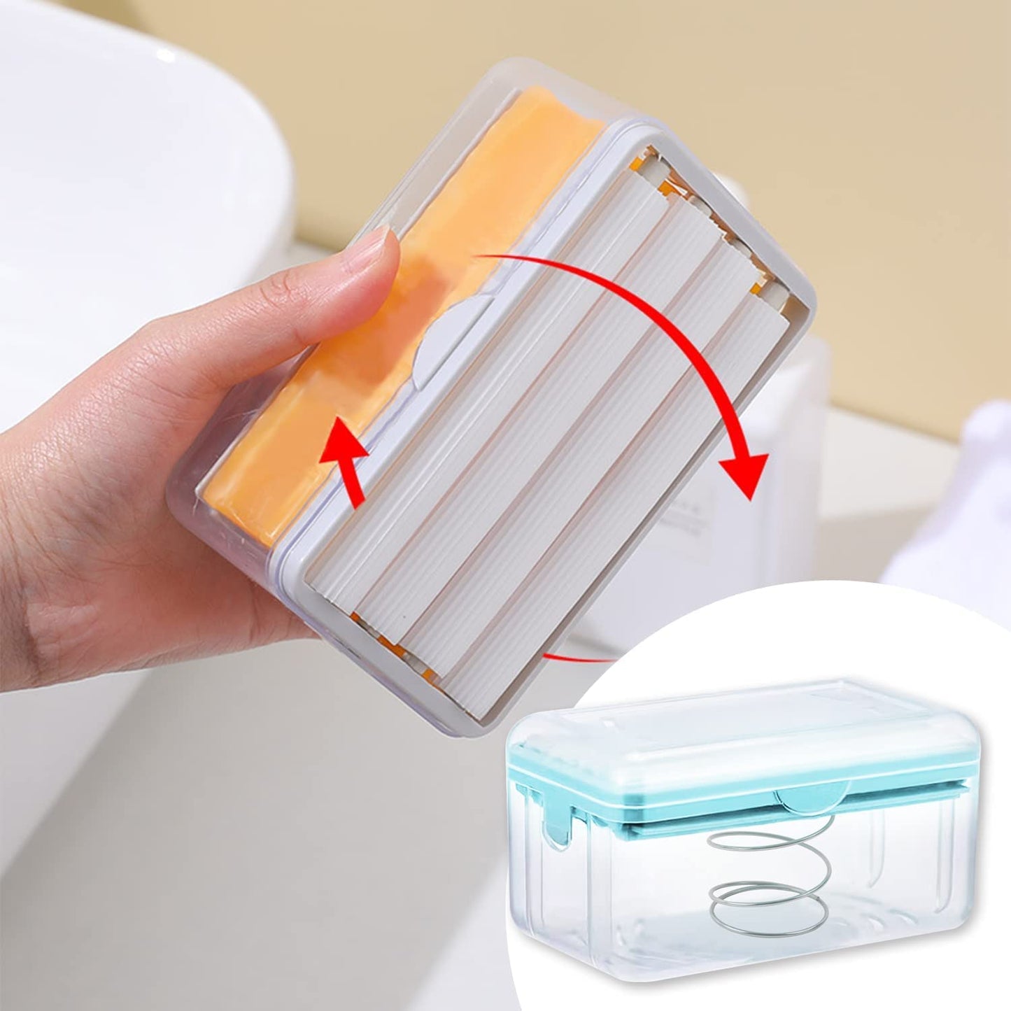 🧼 Pack of 2 – 2-in-1 Plastic Bar Soap Roller Dispenser with Lid & Drain Holes | Multicolor Soap Foaming Box