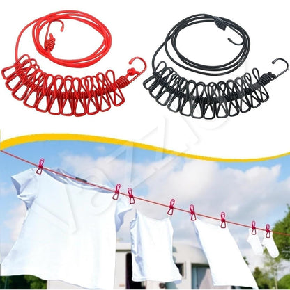 🧺 Pack of 2 Multicolor Cloth Drying Rope with Hooks & 12 Clips – Strong Clothes Line for Home Use