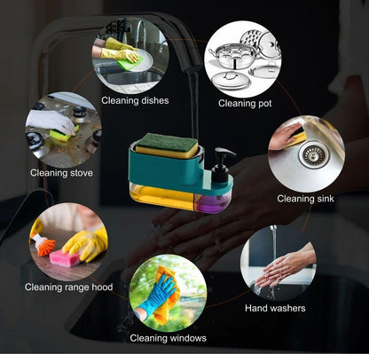 🧼 3-in-1 Soap Dispenser with Sponge Holder & Pump – Smart Sink Organizer