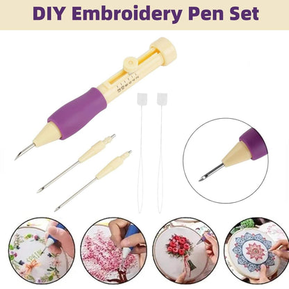 🪡 Lecraft Punch Needle Set – 3 Sizes Embroidery Pen with Threader (Purple, 1 Pc Set)