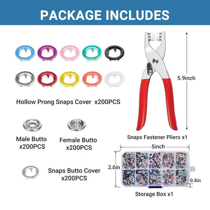 🧵 Snap Fasteners Kit | DIY Metal Button Set with Hand Pliers Tool & Storage Box (Multicolor) ✨