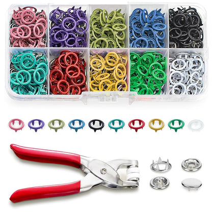 🧵 Snap Fasteners Kit | DIY Metal Button Set with Hand Pliers Tool & Storage Box (Multicolor) ✨