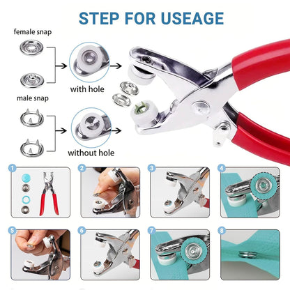 🧵 Snap Fasteners Kit | DIY Metal Button Set with Hand Pliers Tool & Storage Box (Multicolor) ✨