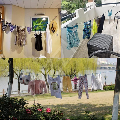 🧺 Pack of 2 Multicolor Cloth Drying Rope with Hooks & 12 Clips – Strong Clothes Line for Home Use