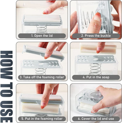 🧼 Pack of 2 – 2-in-1 Plastic Bar Soap Roller Dispenser with Lid & Drain Holes | Multicolor Soap Foaming Box