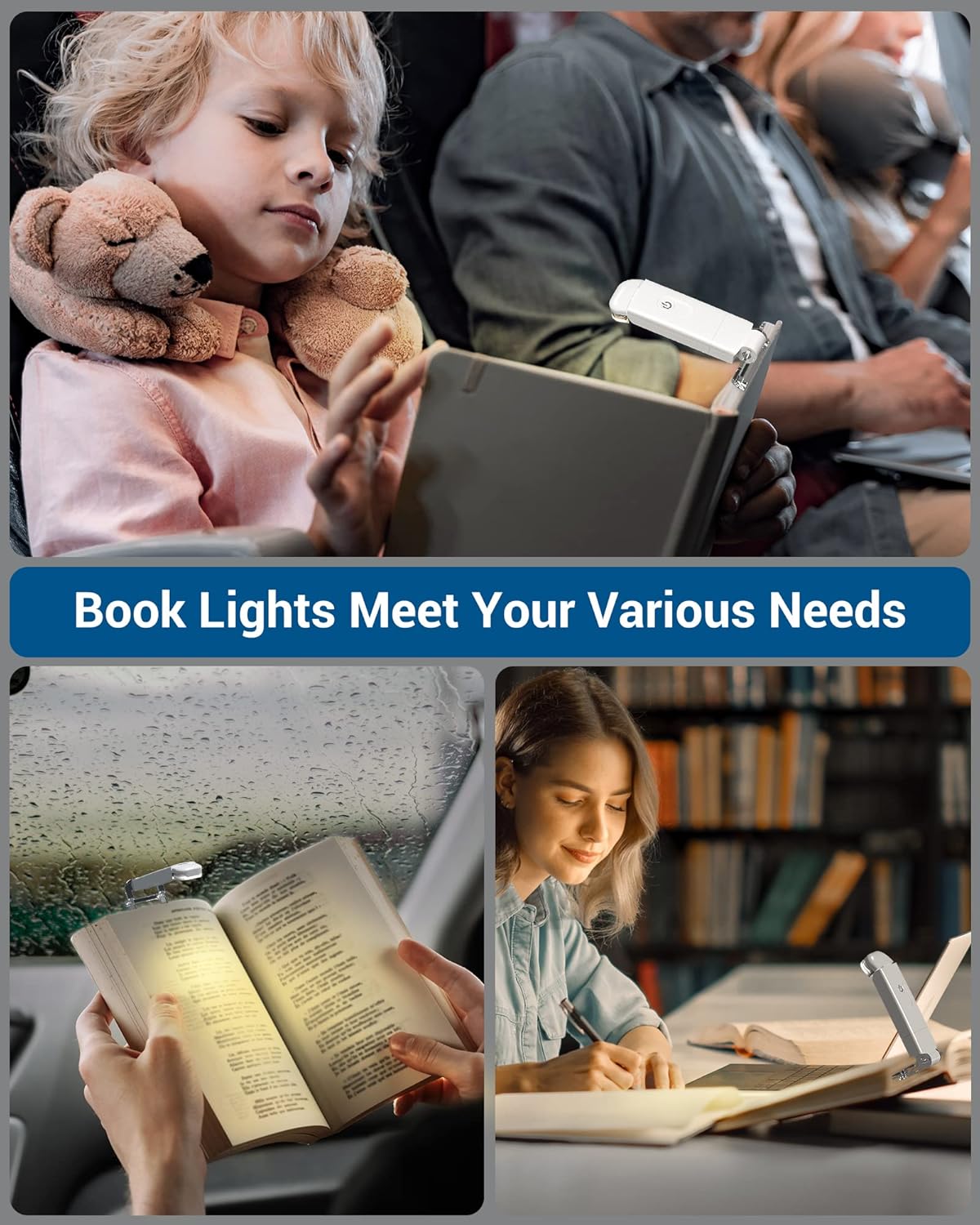 📖 Rechargeable Book Reading Light – Eye Protection LED Clip Light