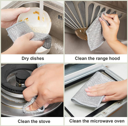 🧽 Wire Dishcloth & Gaps Cleaning Brush – Multipurpose Non-Scratch Dishwashing Rags (Pack of 10)